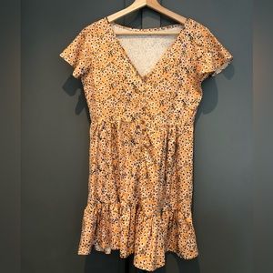 Yellow Flowered Button Dress